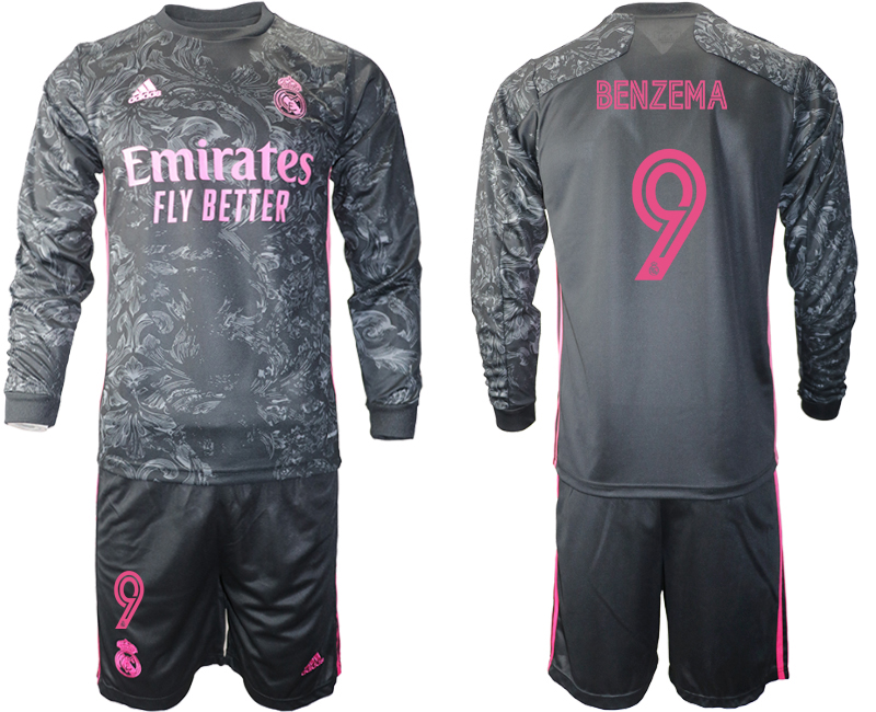 2021 Men Real Madrid away long sleeve #9 soccer jerseys->real madrid jersey->Soccer Club Jersey